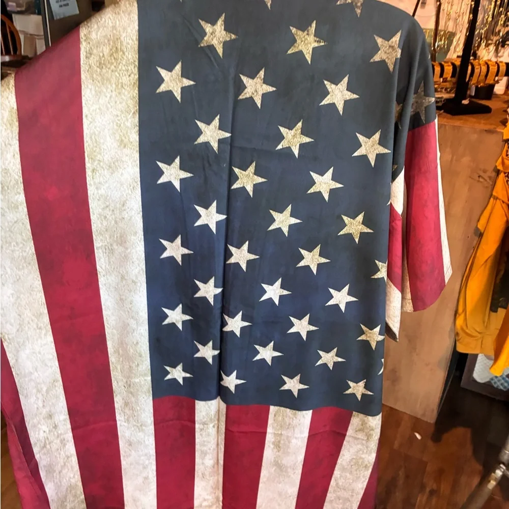 Patriotic Stars and Stripes Kimono Duster USA Jacket America 250! - Picture 3 of 4